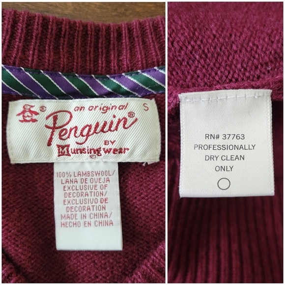 Penguin Men's Lambswool V-Neck Pullover Long Sleeve Sweater Size S Burgundy Red - Picture 4 of 8